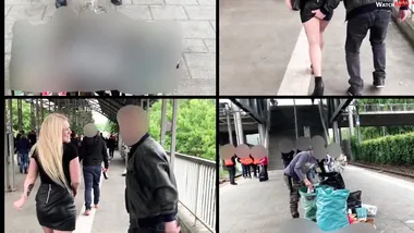 Absolut versaut Public vor allen am Bahnsteig die Flaschensammlung der Pfandsammler bepisst mit SteffiBlond